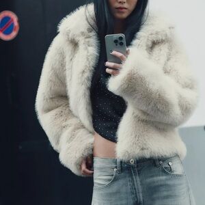 Zara Cream Faux Fur Jacket